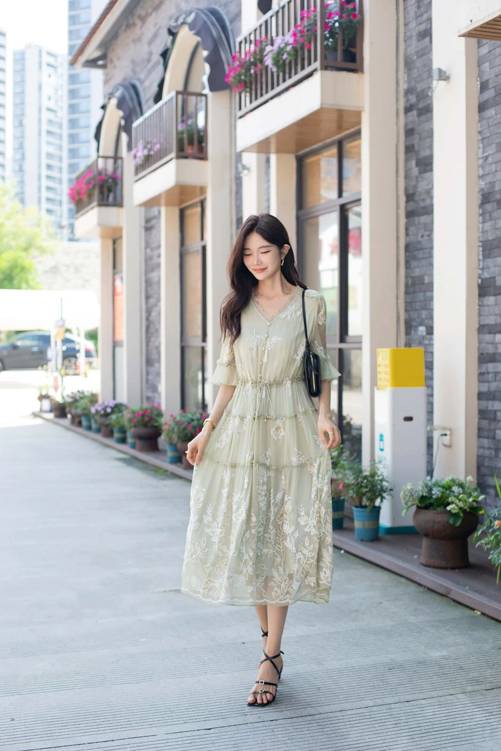 100%桑蚕丝气质修身显瘦连衣裙901