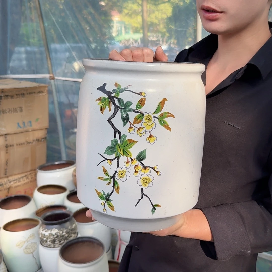 紫砂花盆瑕疵一个直筒梅花一个