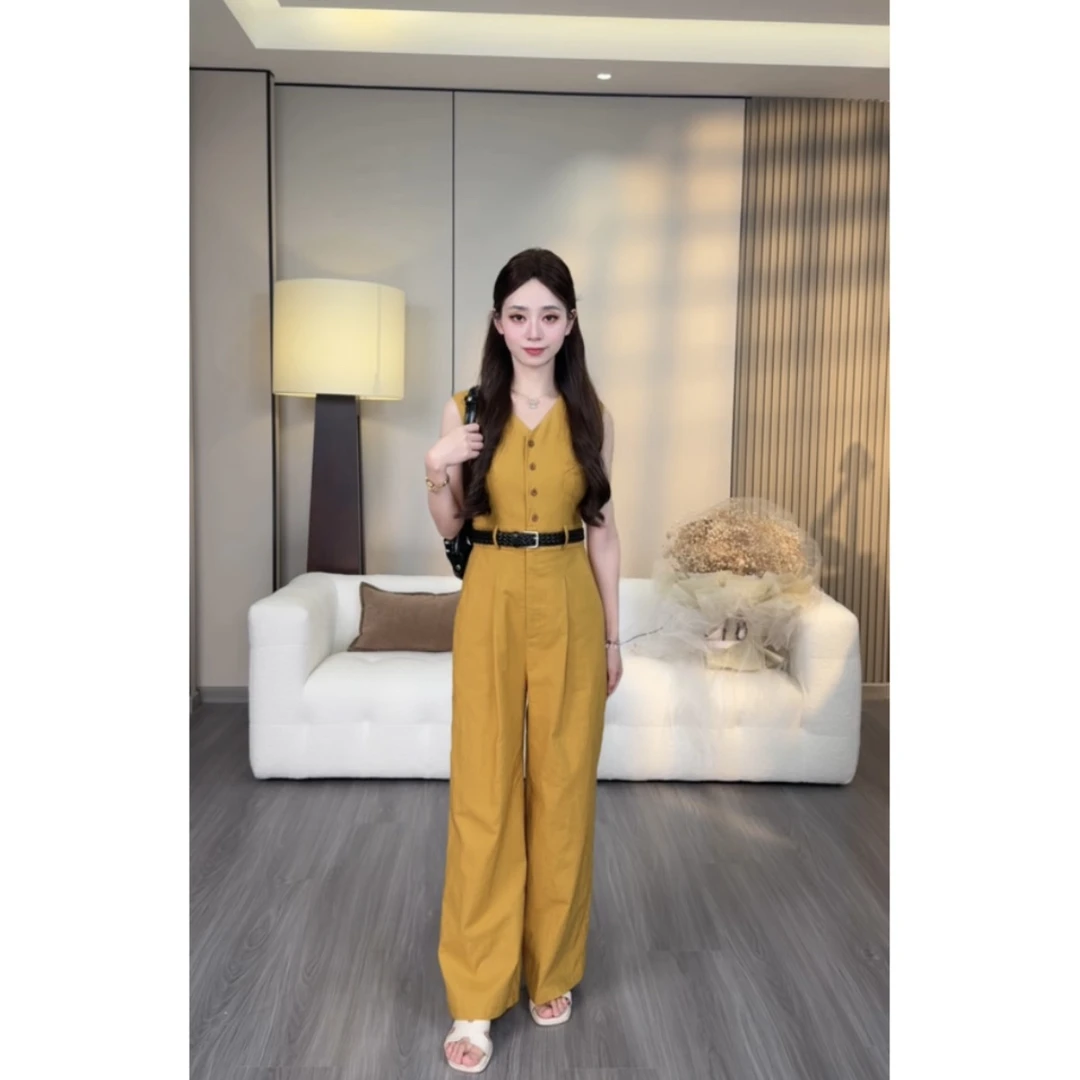 【灿金悠行】小个子V领无袖法式高腰连体裤ZC25601