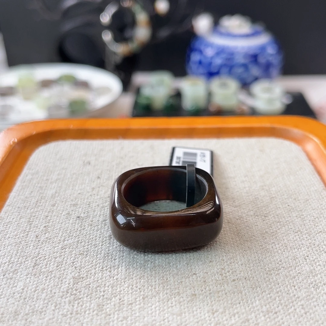 未镶嵌戒指和田玉c22 咖糖方圆19.1