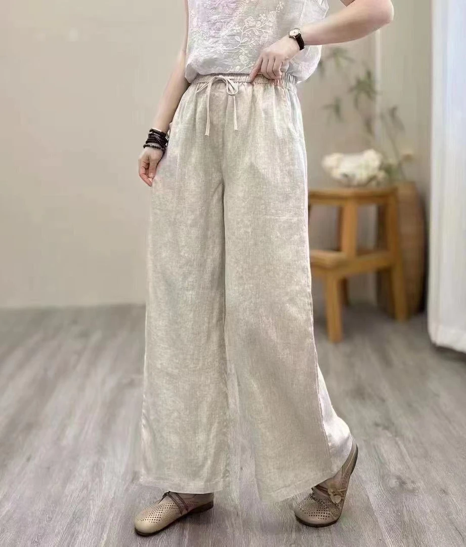 法国麻雨露纯亚麻直筒裤#8826