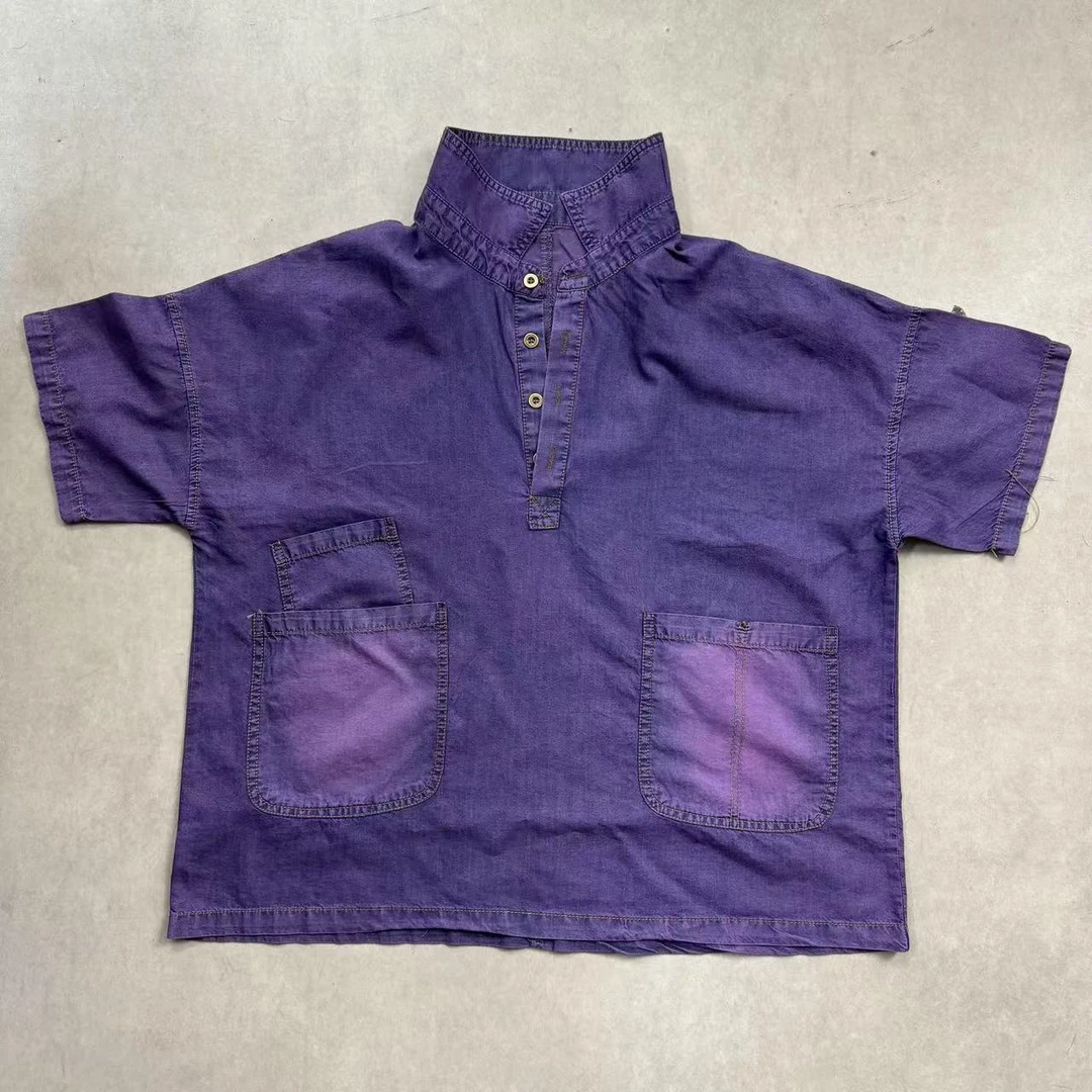 夏季宽松牛仔薄外套套头衫炒色做旧上衣17108