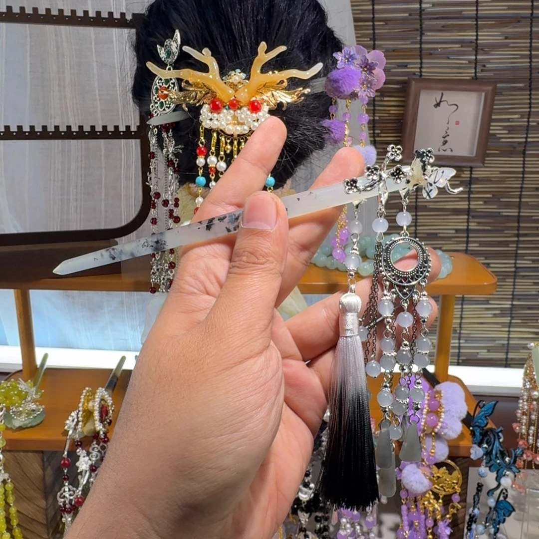 蛇纹石玉合金发饰