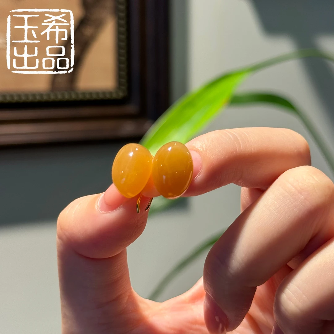 和田玉 满糖 蛋面耳环 耳坠