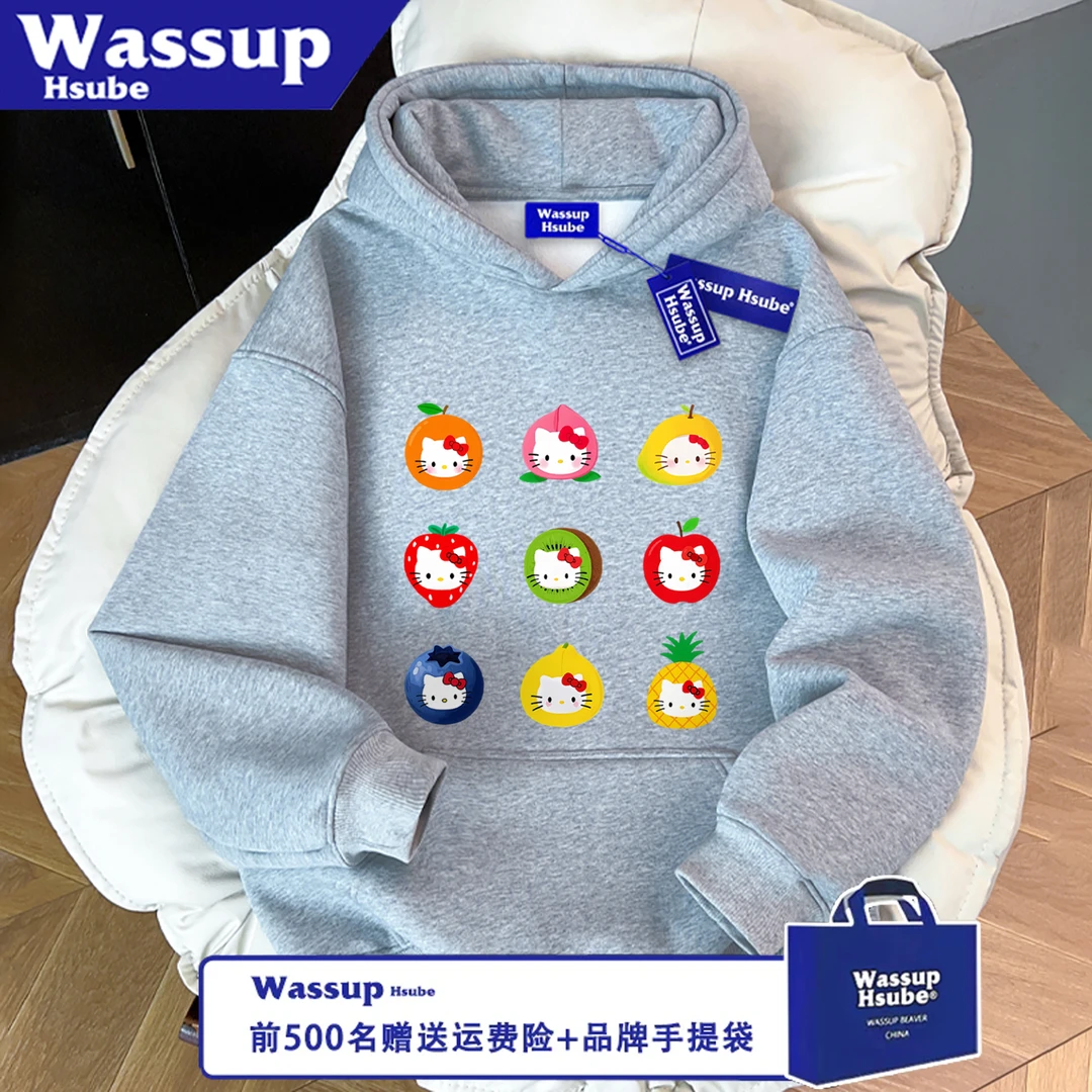 WASSUP HSUBE休闲百搭宽松印花水果凯蒂猫长袖秋冬卫衣情侣上衣