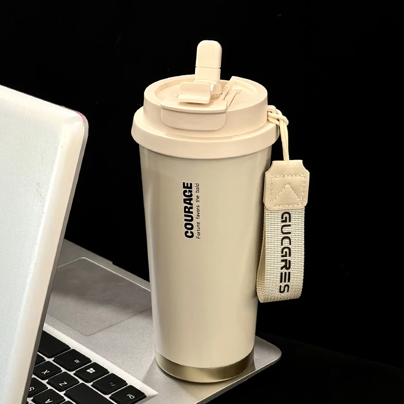 不锈钢陶瓷内胆保温杯大容量咖啡杯学生随手杯带吸管车载喝水杯