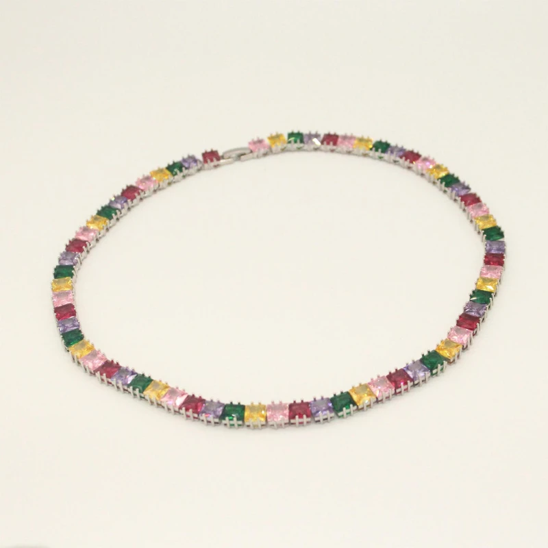 铜合金合成锆石项链 M020 彩色星空方糖项链