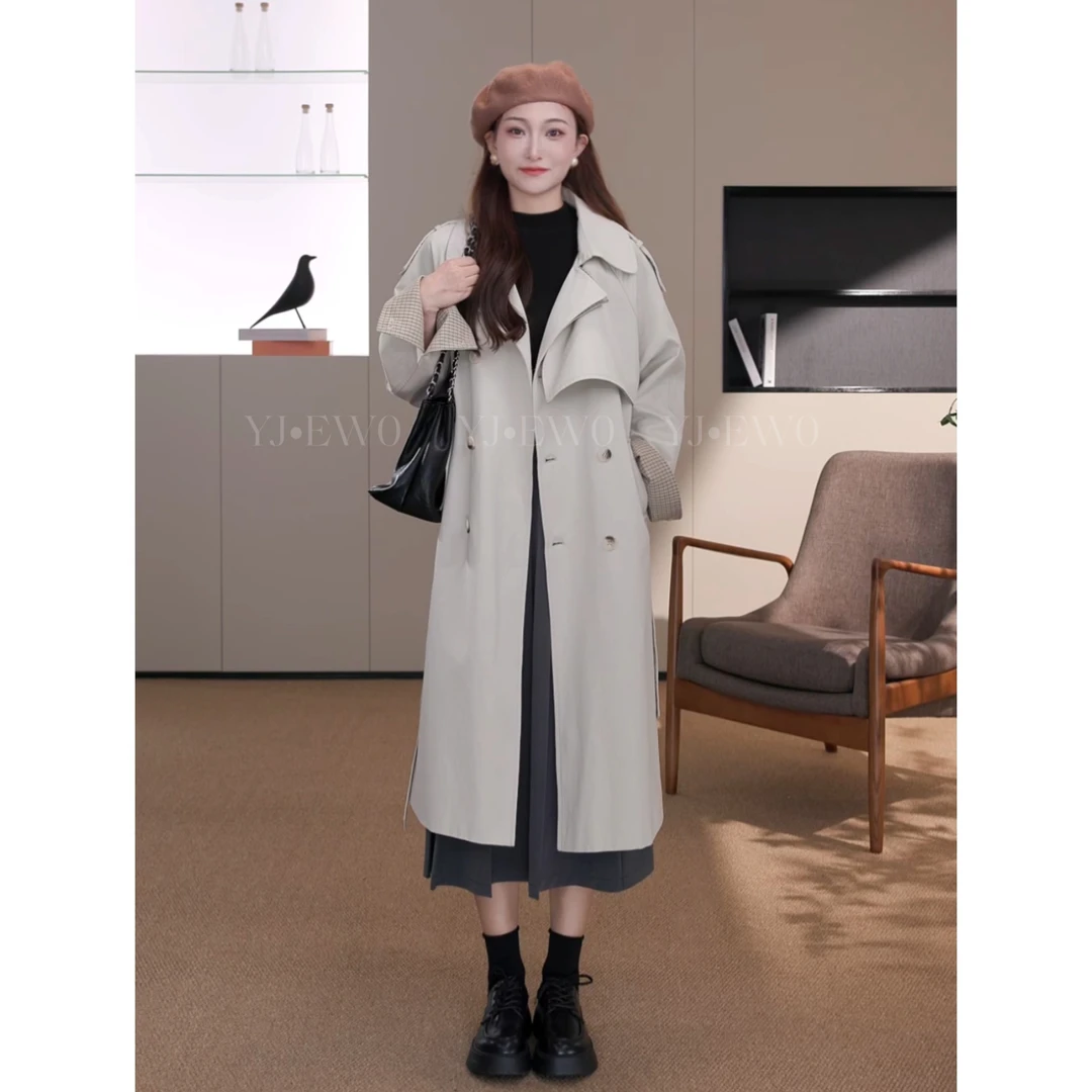 【福利清货】早秋新款韩版百搭气质洋气绑带中长款风衣-9711