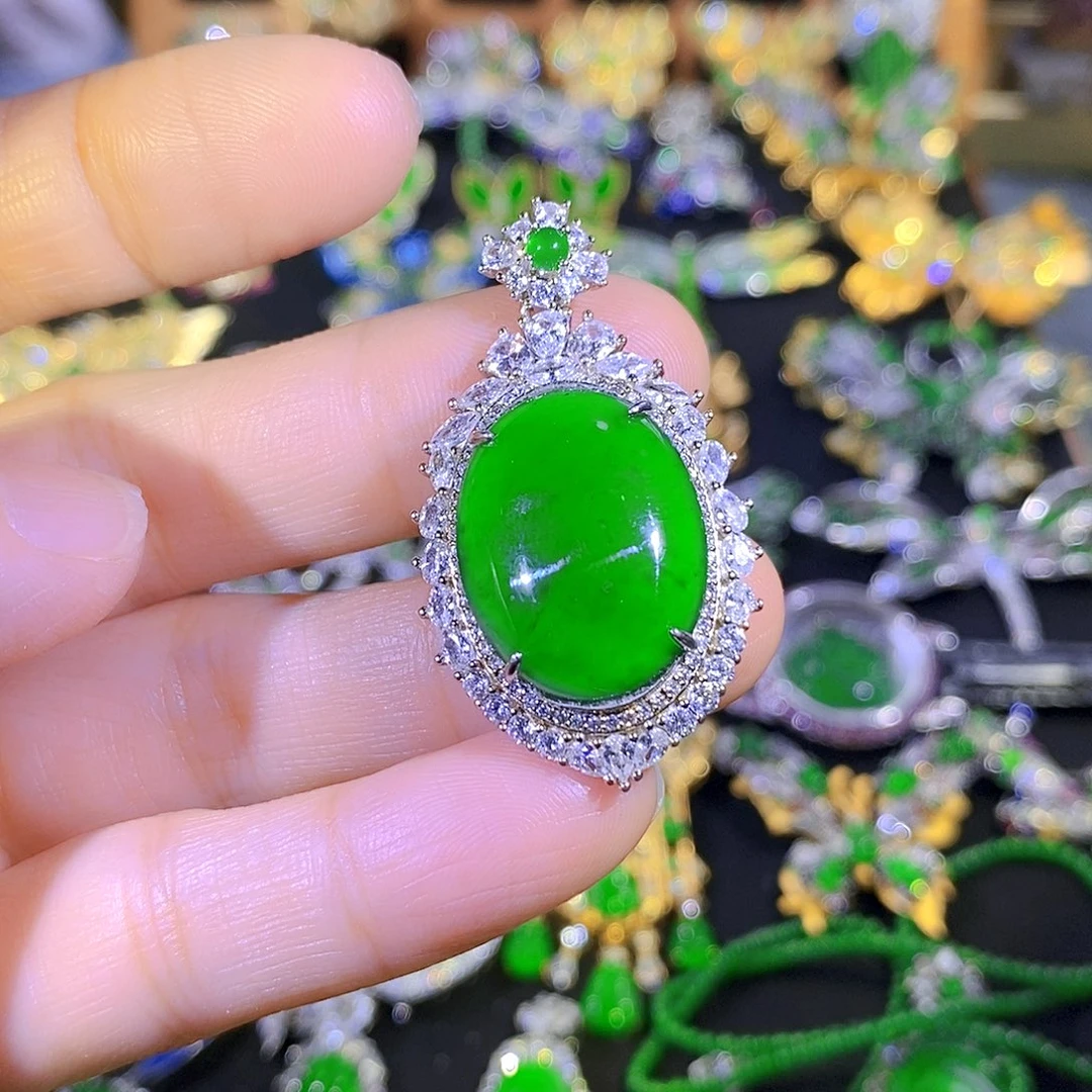 吊坠(不含链)银S925镶嵌翡翠