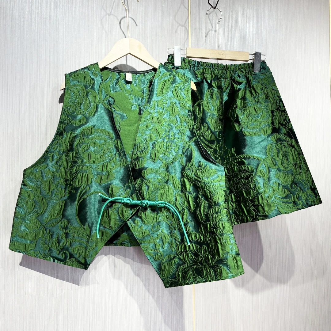 设计师款重工提花国风套装夏季不规则马甲宽松显瘦阔腿短裤两件套