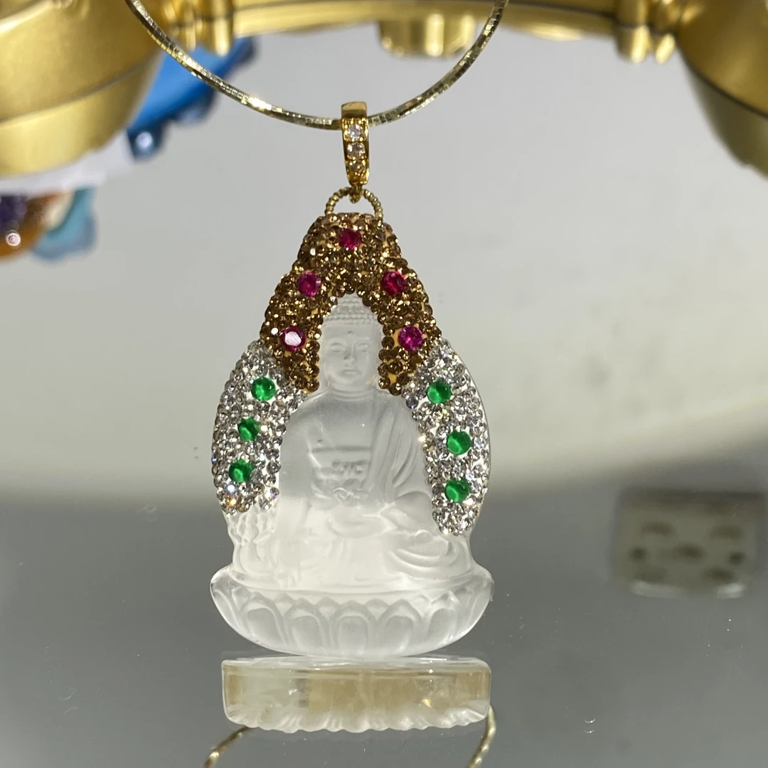 铜合金合成锆石吊坠 TTSD 白色冰透观音设计雕刻吊坠 238