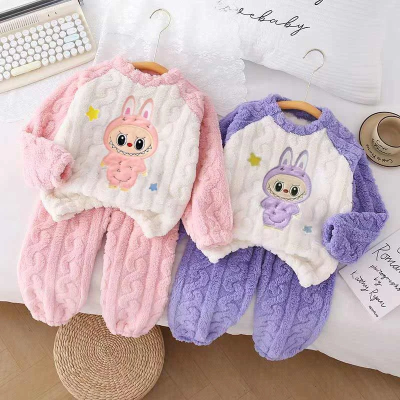 女童家居服儿童珊瑚绒睡衣1-10岁加厚洋气超萌可爱女宝宝秋冬套装