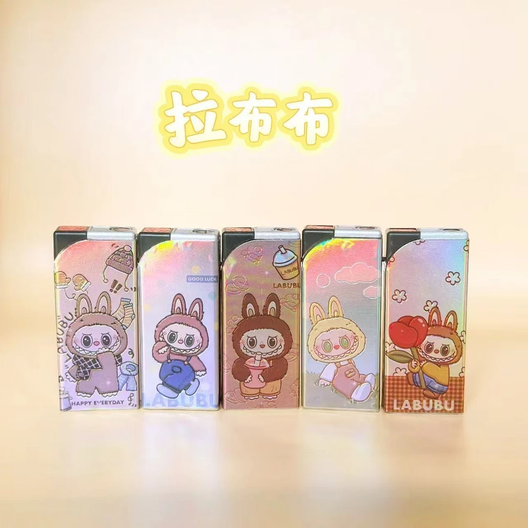 labubu卡通可爱可充气金属铁壳蓝焰防风直冲打火机