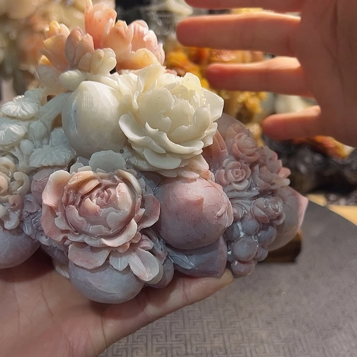 老挝石富贵花开摆件