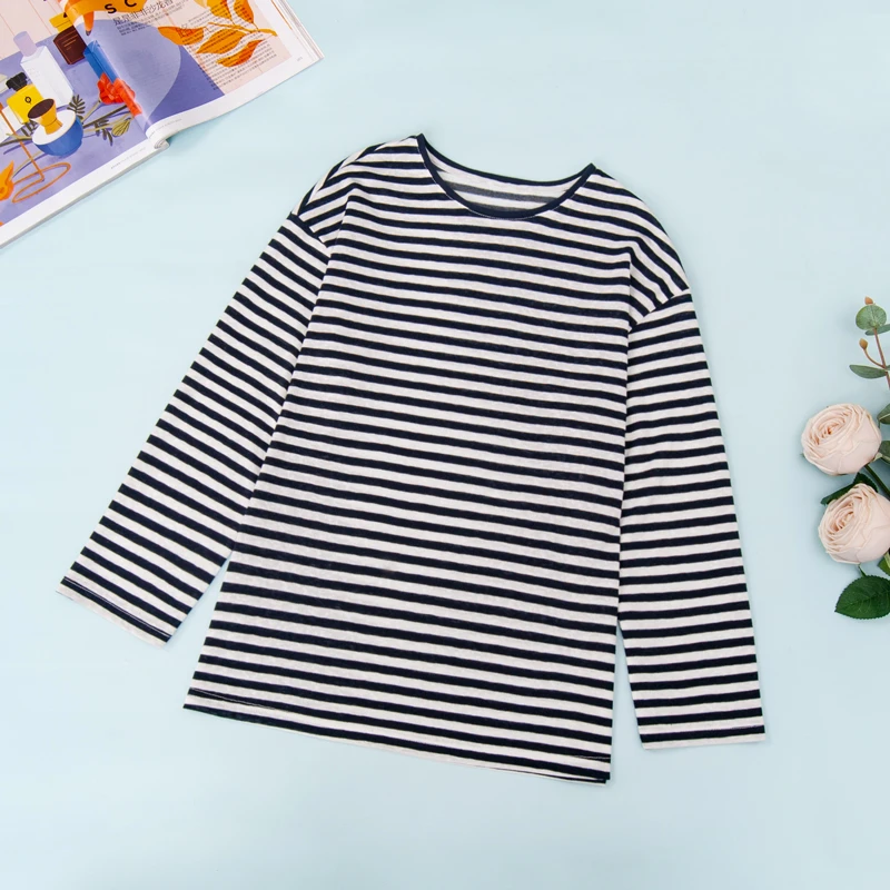 2159女童空调衫长袖T恤2025新款夏季中大童洋气时髦百搭条纹上衣
