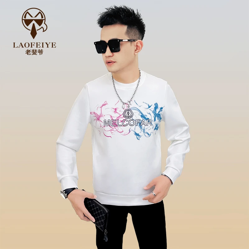 【老斐爷欧品】2025秋季百搭流行时尚圆领简约男修身长袖卫衣