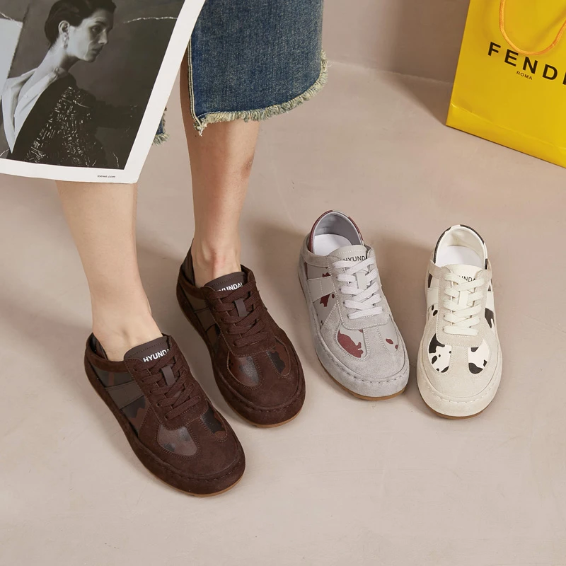 HYUNDAI韩版奶牛低帮休闲圆头ins休闲鞋板鞋 25901