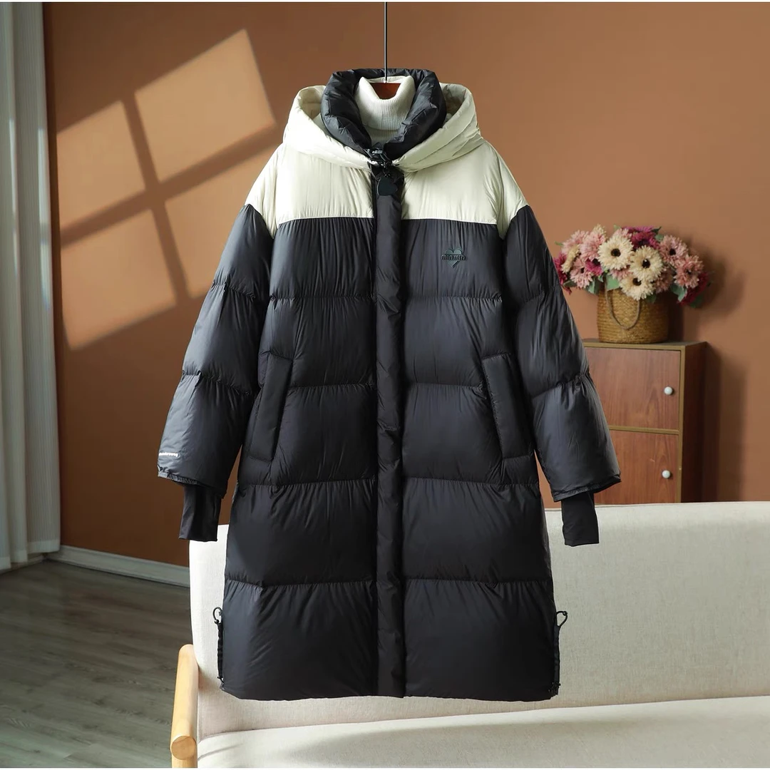 1209与其仰望时尚 不与穿在身上 秋冬长款撞色面包领可拆卸羽绒服