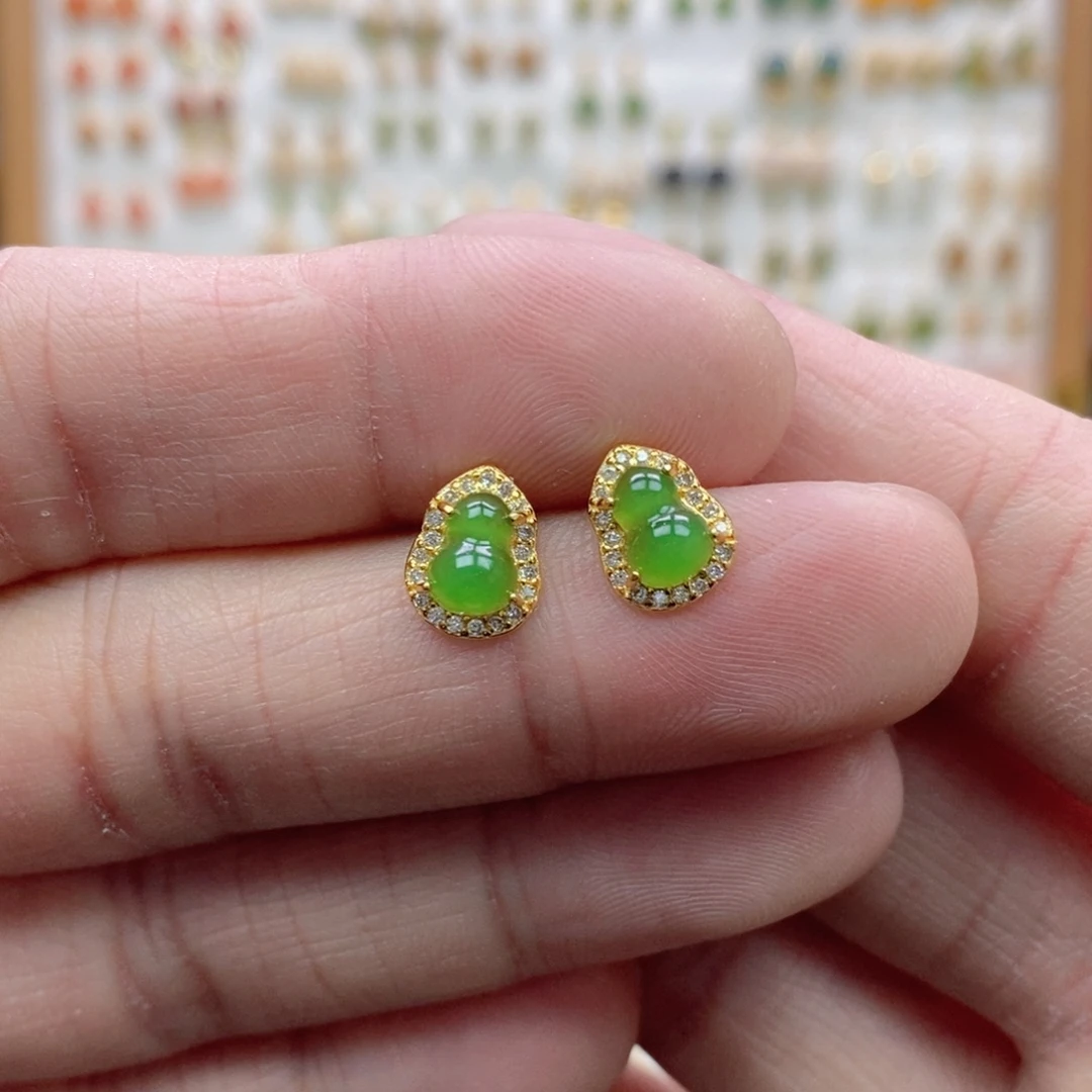 和田玉银S925镶嵌耳饰