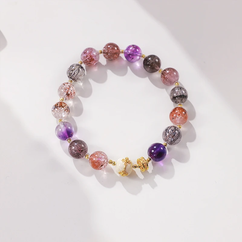 【神秘幻影】天然超七18k金水晶手串