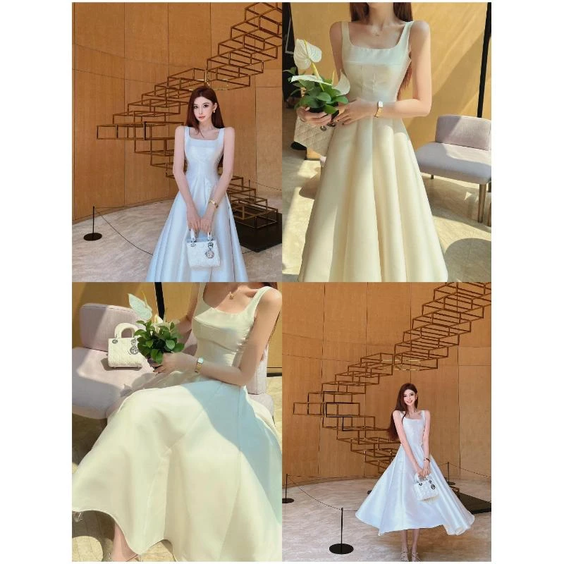 婉君【高定女神裙】春夏新款方领收腰显瘦连衣裙LWJ24A1Q295