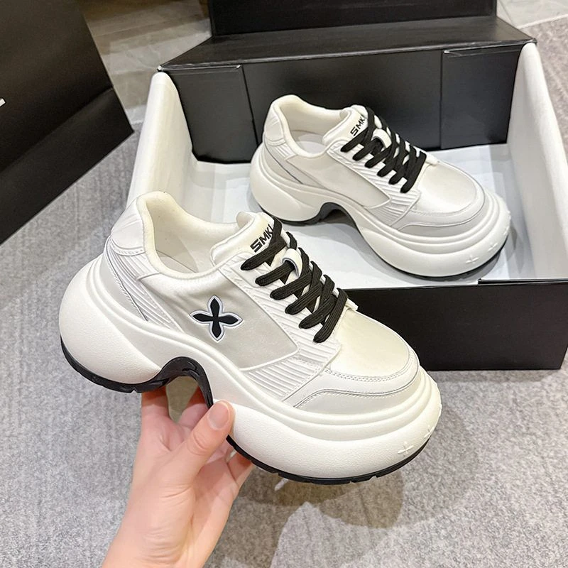 运动鞋鞋女厚底真皮增高新款2025老爹同款CM十字花7.5涟漪赵露思