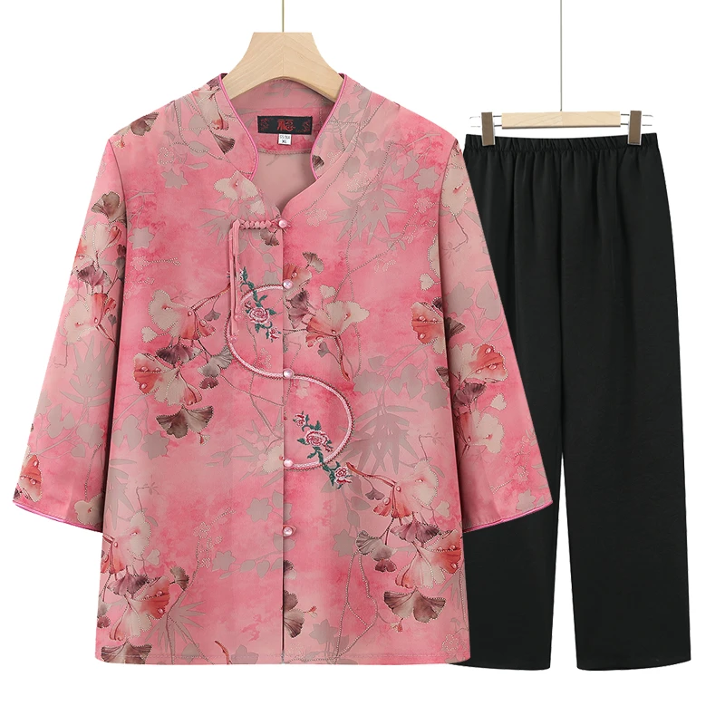 中老年女装夏装衬衫妈妈装国风新款上衣奶奶装夏季太太老人衣服女