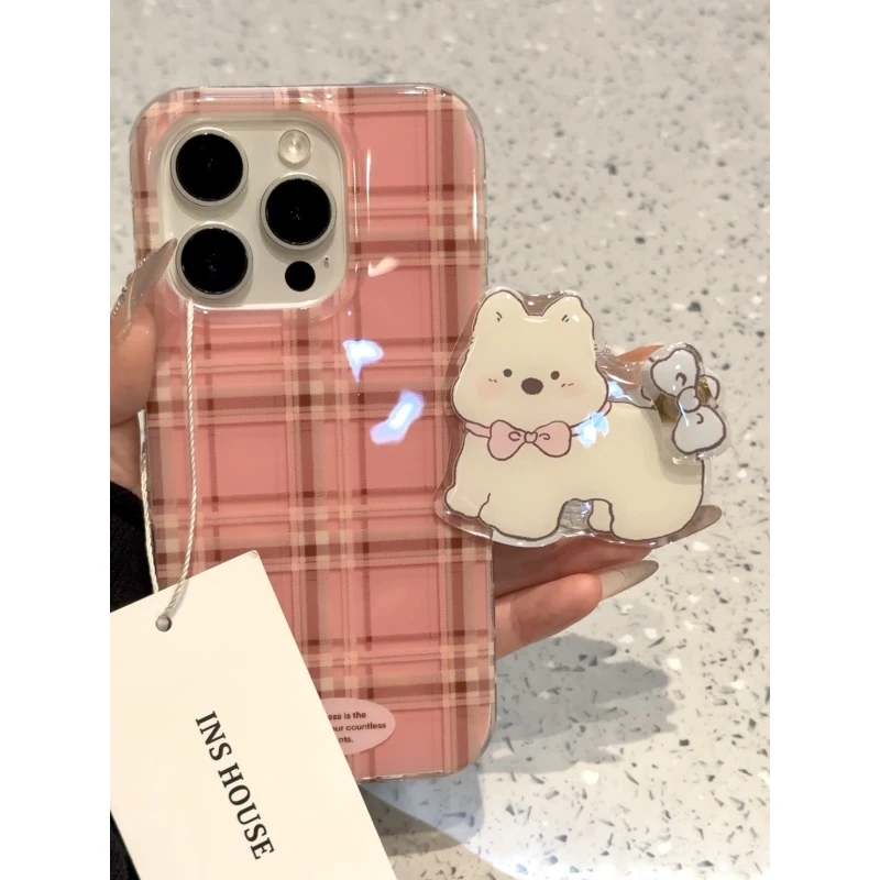 创意红色格纹白色小狗适用ihone16promax苹果15pro手机壳14新款13