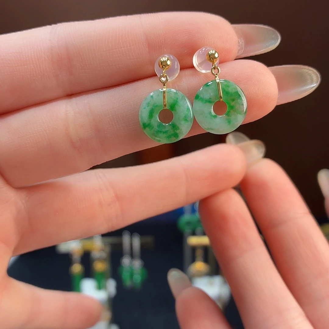 翡翠18K金镶嵌耳饰耳饰