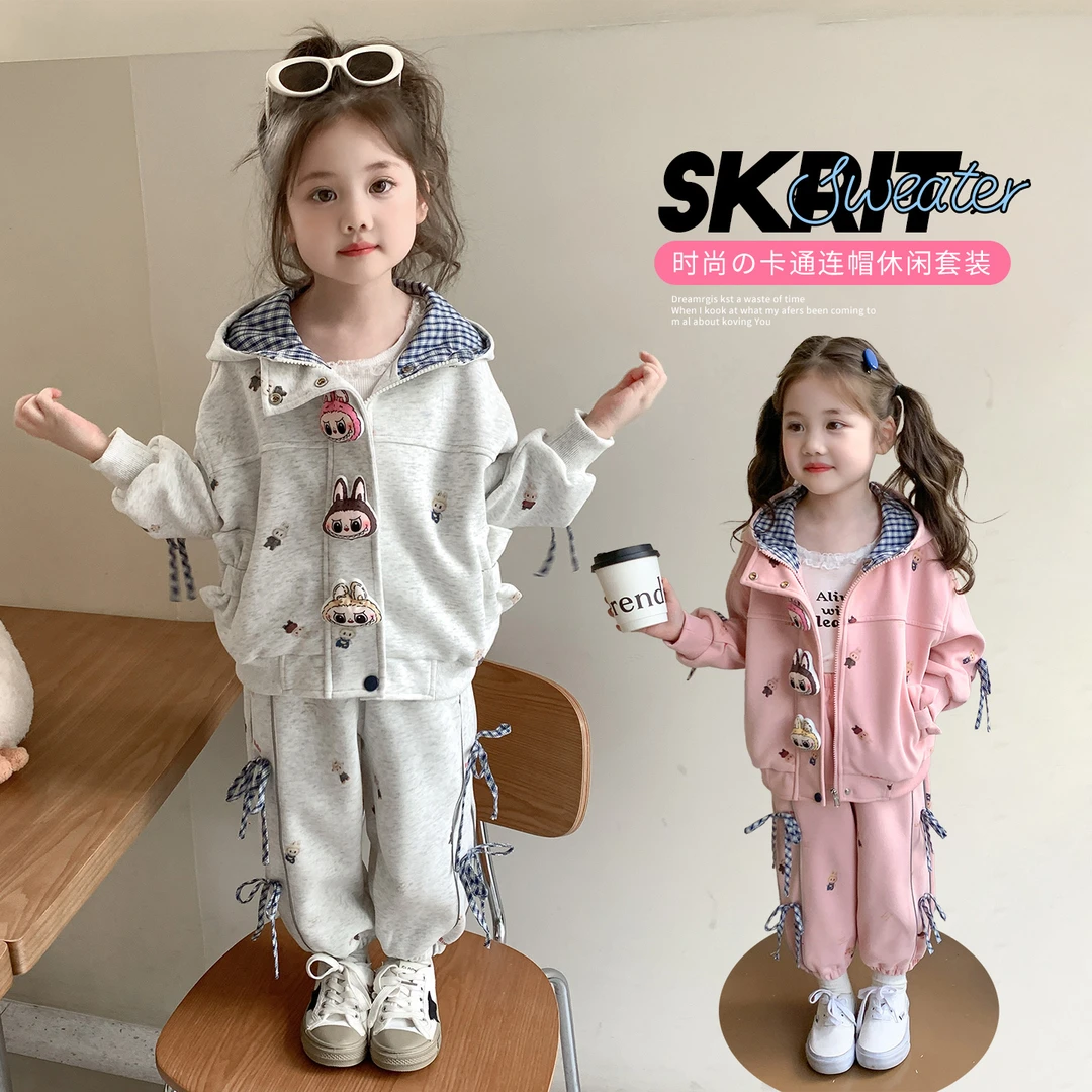 女童连帽套装春秋款小女孩时髦女宝宝外套休闲两件套儿童秋装时尚