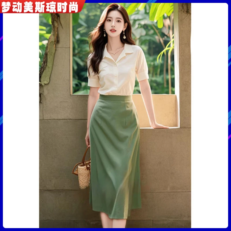 1法式感正式场合盐系轻熟干练气质休闲衬衫裙子两件套装女夏季I