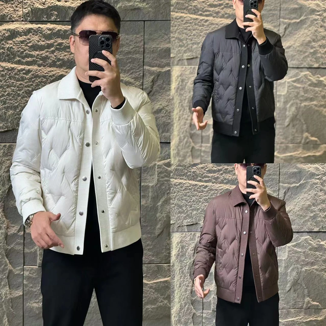 25727【公元·名品】轻奢欧货男士秋冬 轻薄保暖时尚针织领羽绒外套