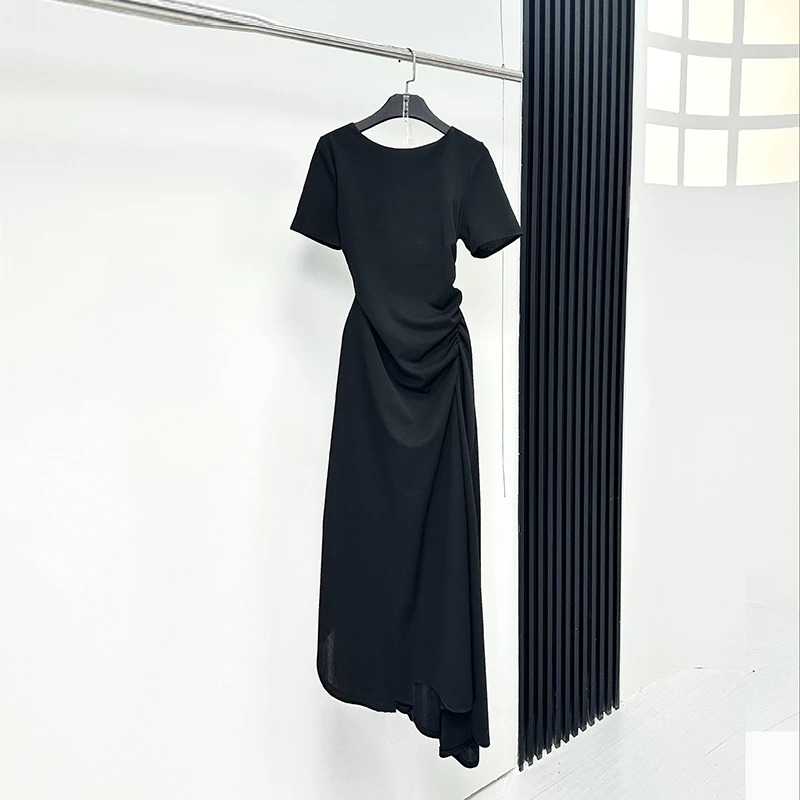 设计师款连衣裙女长款2025夏季新款修身显瘦时尚名媛赫本风小黑裙