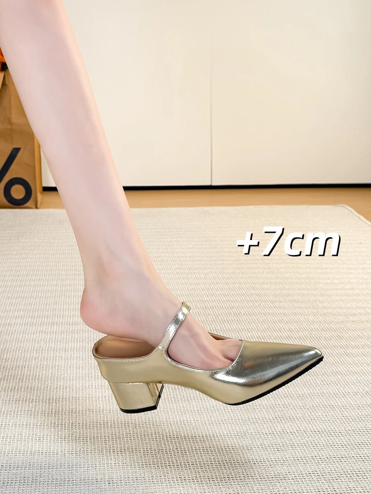 包头半女外穿夏季新款2025法式尖头懒人穆勒鞋半拖包头鞋高跟中跟