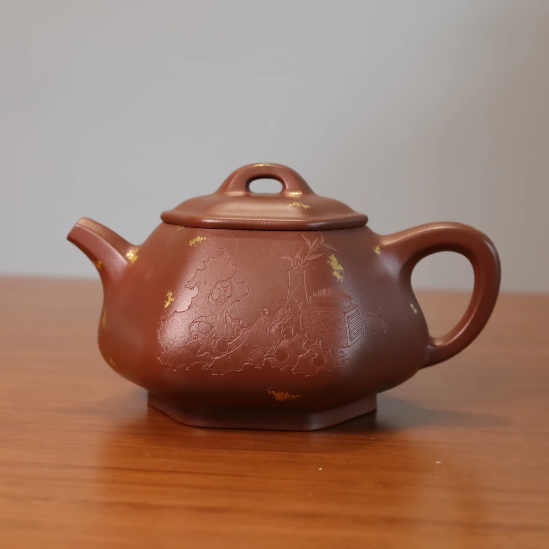 当代 宜兴龙德堂 徐飞《六方珑悦》原矿底槽清紫砂壶大容量 约350cc