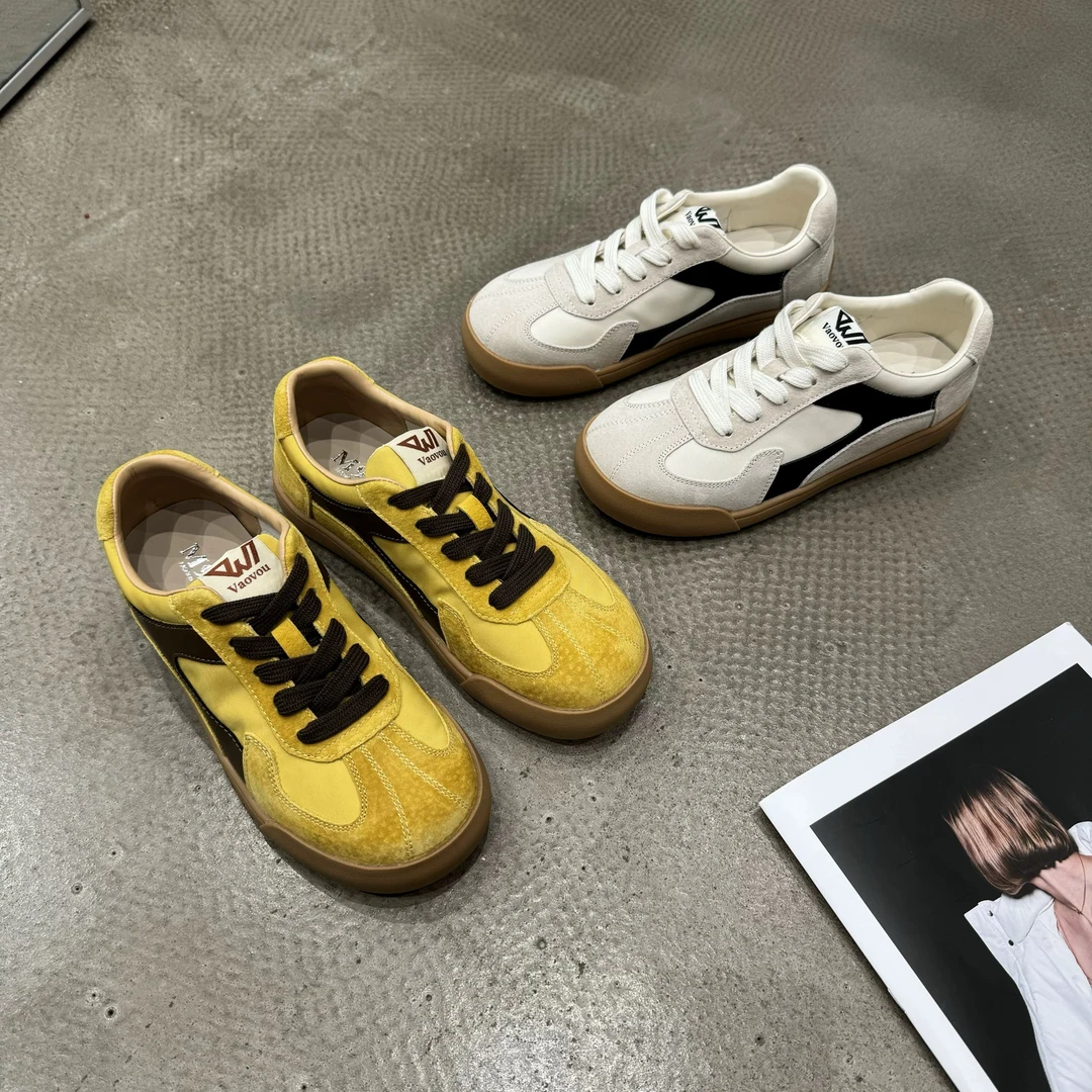 6609欧货丑萌德训鞋25春季娃娃头拼接面平底百搭休闲软底女鞋