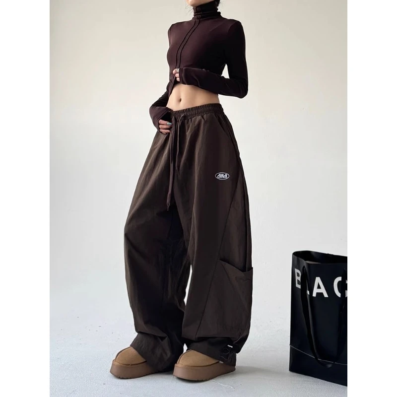 美式高街美拉德裤子男女春夏cleanfit阔腿潮拖地休闲弯刀工装长裤