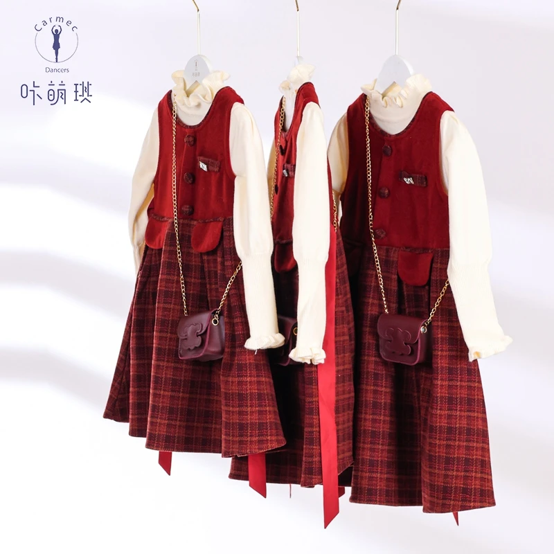 咔萌琪2548 女童连衣裙 冬秋装洋气 新款儿童 针织时尚百搭连衣裙