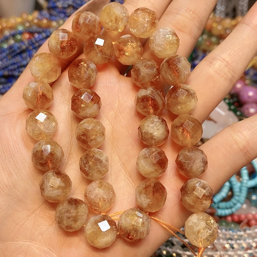 玛瑙/玉髓散珠莉***安天然暴力黄塔晶切面12m m