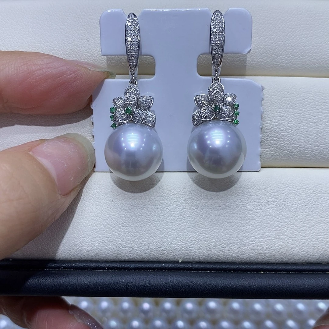 钮***怼18K金镶嵌海水珍珠耳饰13到14点位澳白
