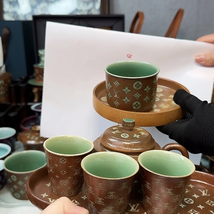 六***仔龙泉手工制作工艺品青瓷套装七件