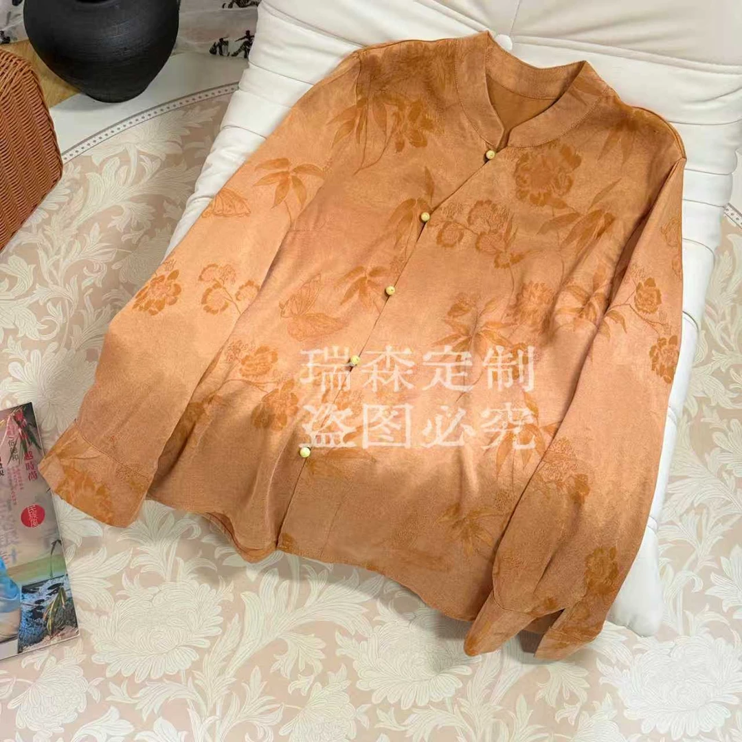 1042 中式裸感挂霜斜襟立领长袖衬衫内搭-胸围-104-衣长63