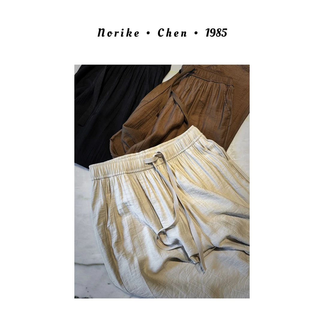 清凉空调长裤肌理皱褶松紧腰抽绳宽松休闲阔腿裤NK404