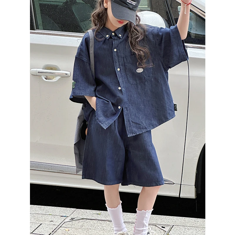 K28753潮流女童牛仔短袖套装2025新款夏装儿童洋气两件套薄休闲潮