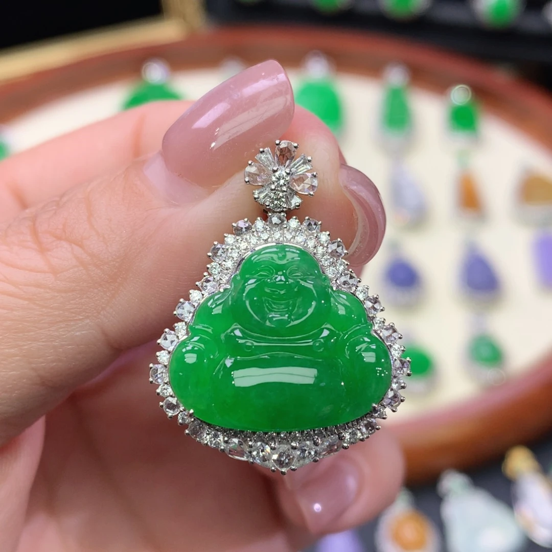 翡翠18K金镶嵌吊坠(不含链)