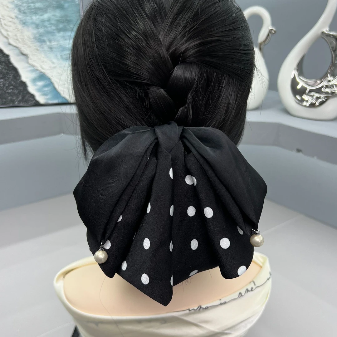蝴蝶结白色斑点发饰简约时尚百搭马尾抓夹韩版气质发夹女士夹子