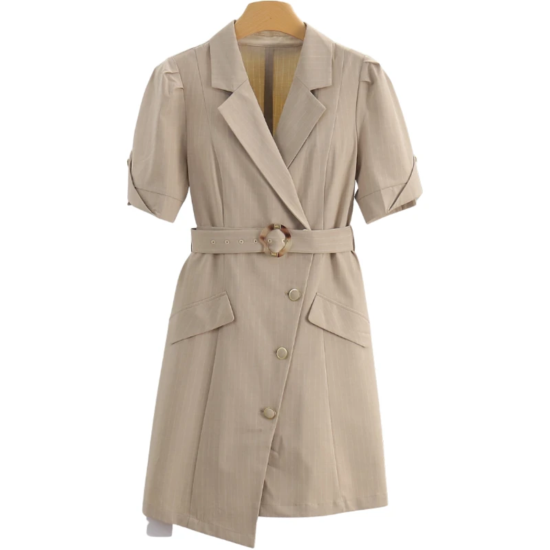 F1047-伍莎服饰云仓【香】法式西装裙条纹连衣裙#BXG56L041