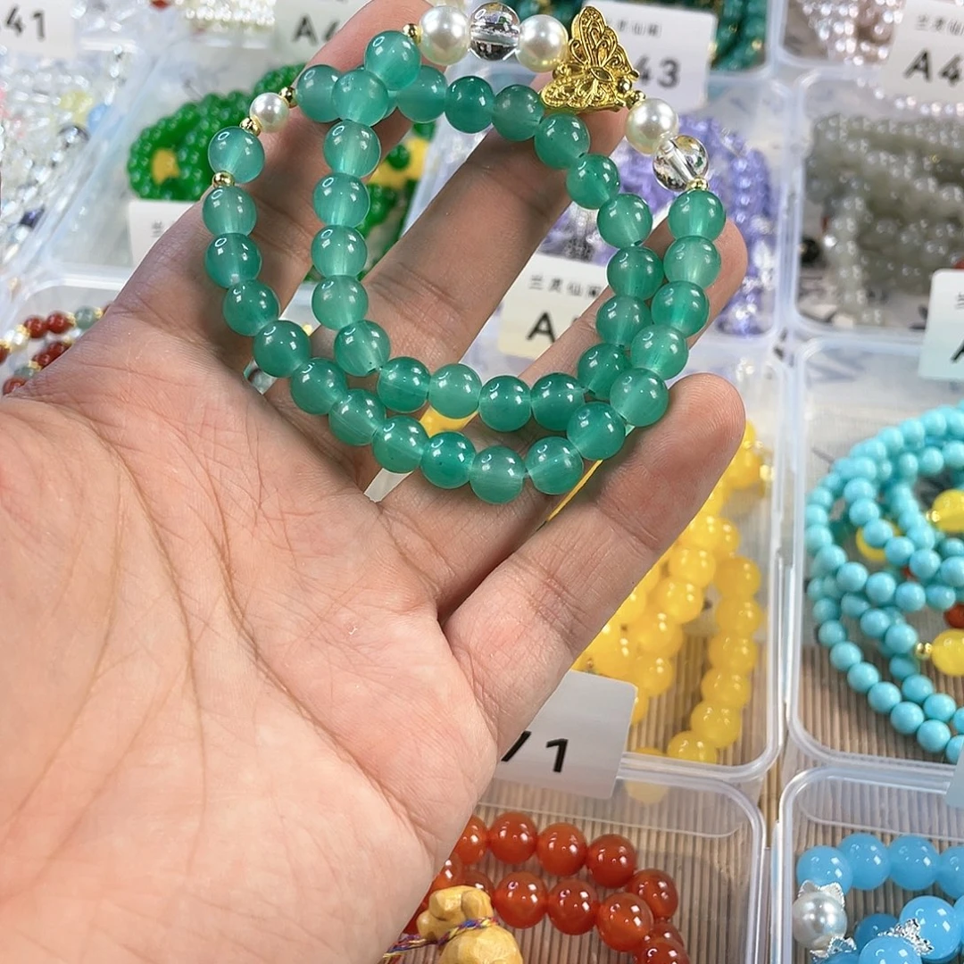 檀香木手串银S925镀金镶嵌