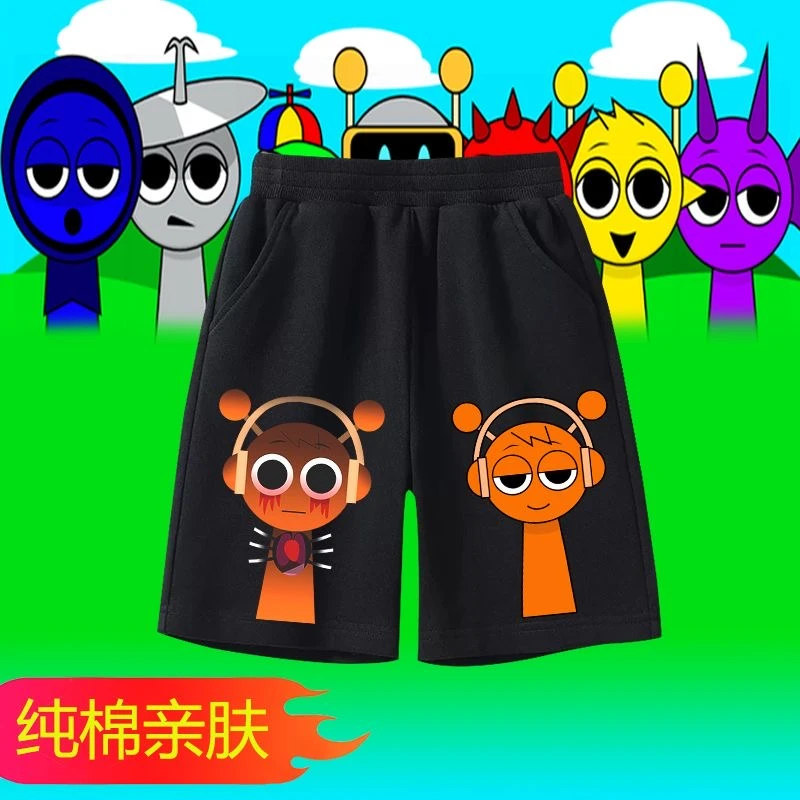 2025新款Sprunki节奏盒子短裤儿童夏季中腰五分裤男童休闲运动裤