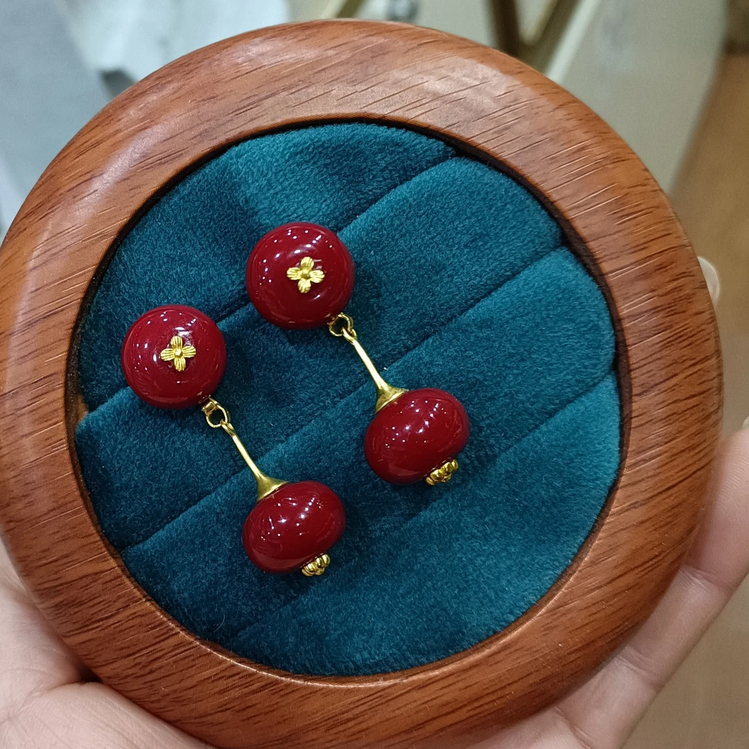 铜合金亚克力耳饰 藏族耳环长款新款藏服年货配饰时尚红色耳环